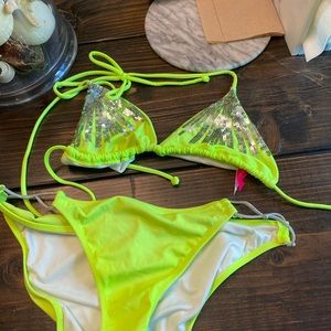 Victoria Secret lime green suit with silver